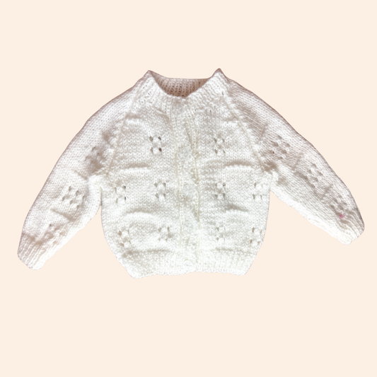 white 0-3 month hand knit cardigan