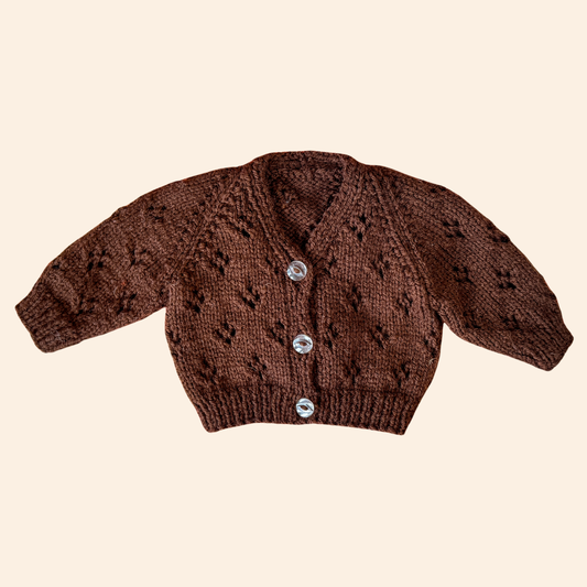 walnut brown newborn hand knit cardigan