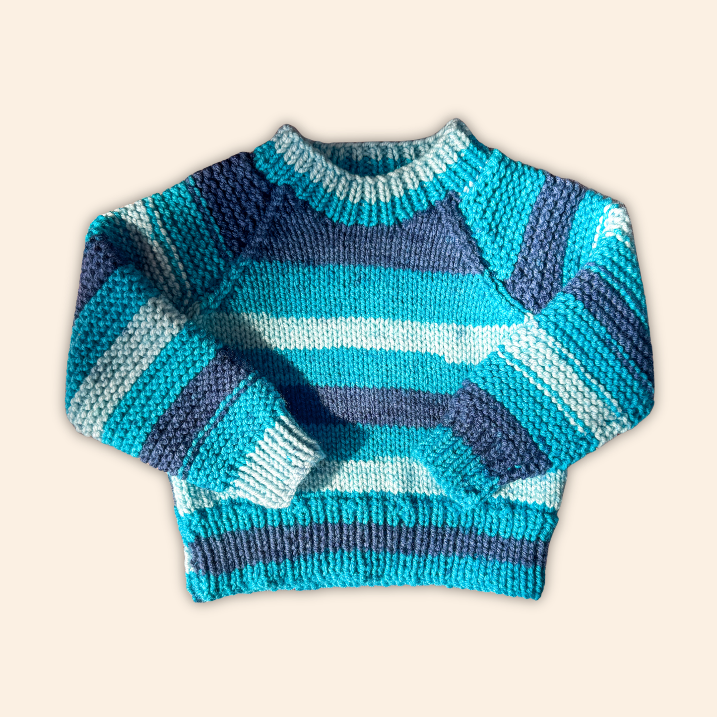 blue stripe 6-12 months hand knit jumper