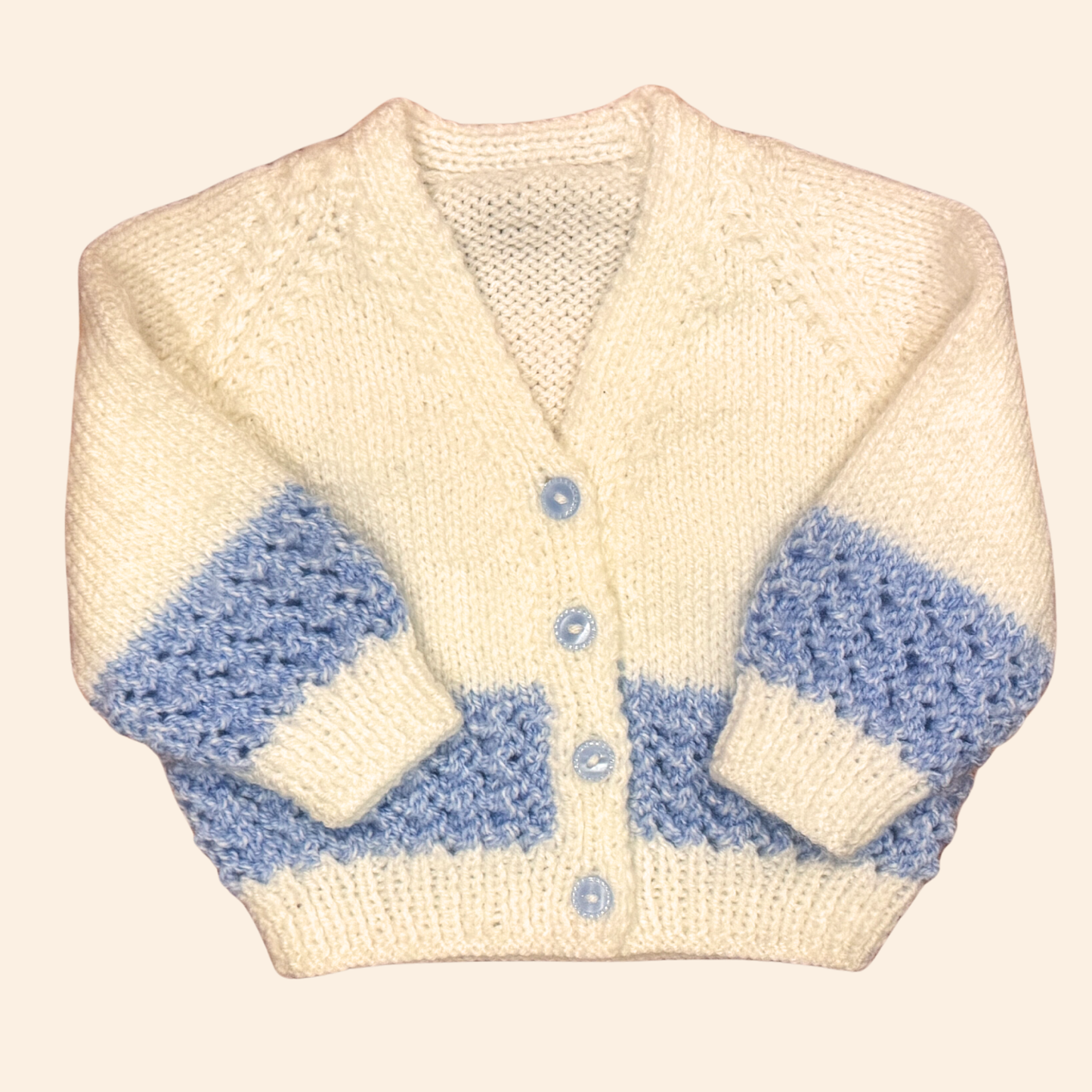 white blue stripe 3-6 month hand knit cardigan