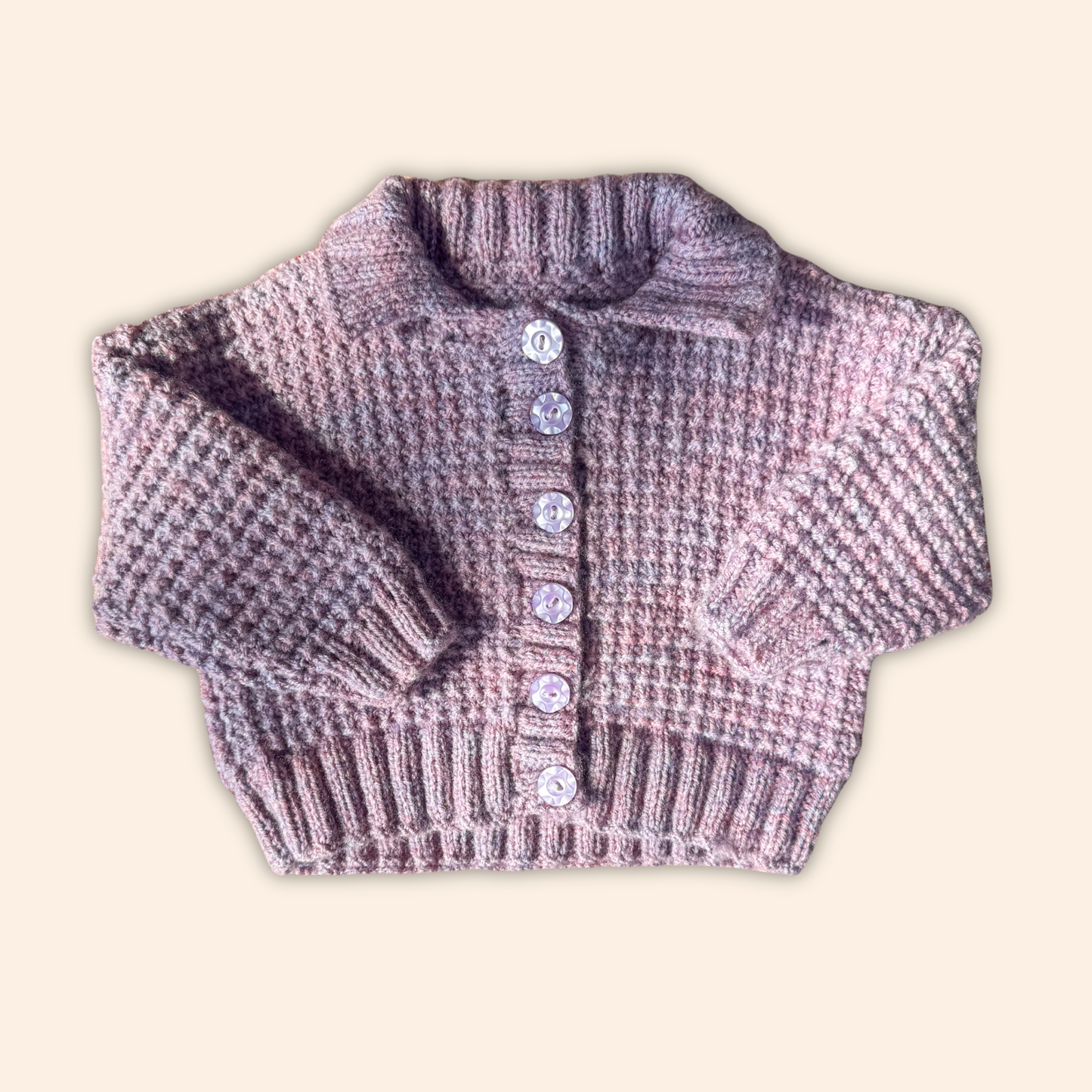 dusty purple 6-12 months hand knit cardigan