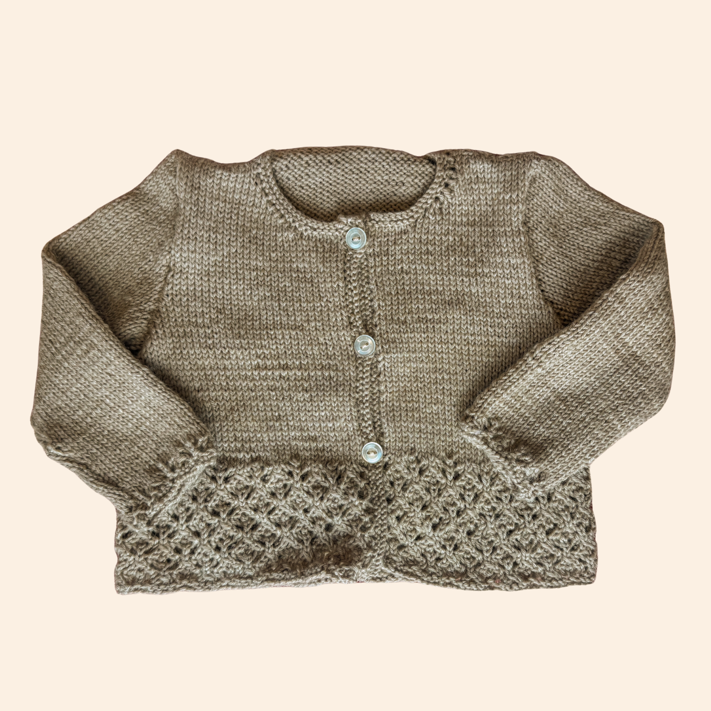 taupe 3-6 month hand knit cardigan