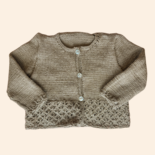 taupe 3-6 month hand knit cardigan