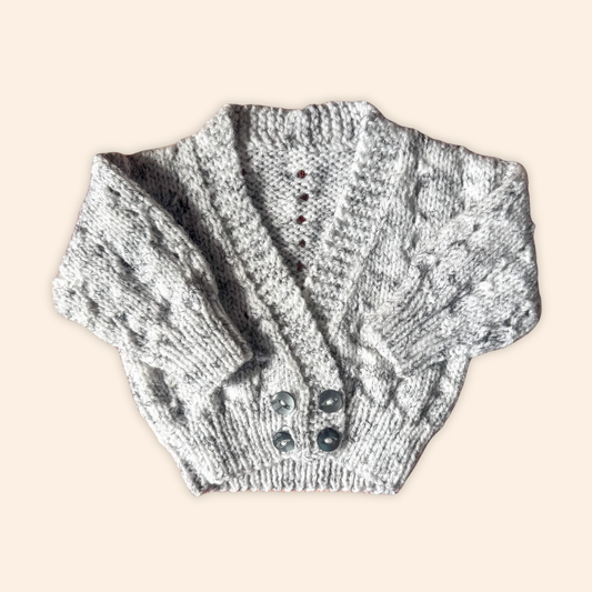 grey fleck 0-3 months hand knit cardigan