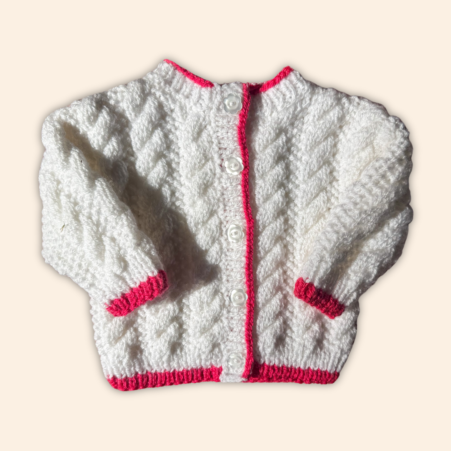 white 3-6 months hand knit cardigan