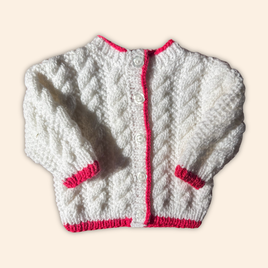 white 3-6 months hand knit cardigan