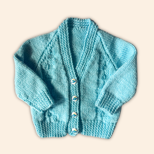 turquoise 6-12 months hand knit cardigan