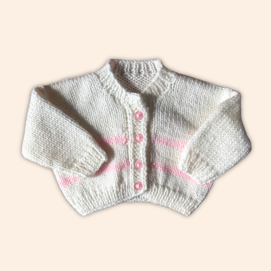 pink and white newborn hand knit cardigan