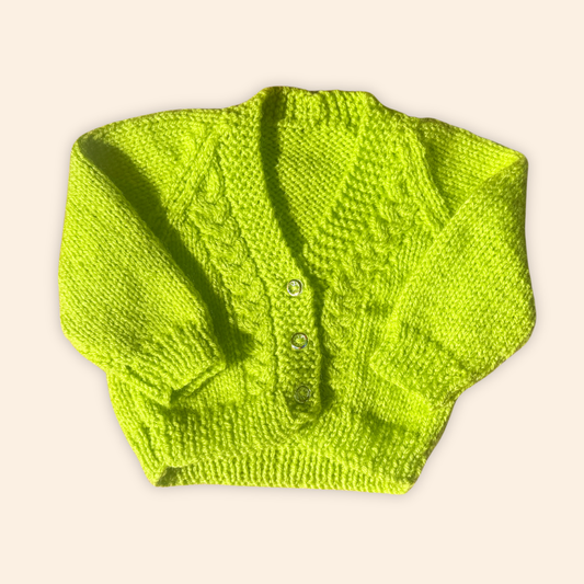 green newborn hand knit cardigan