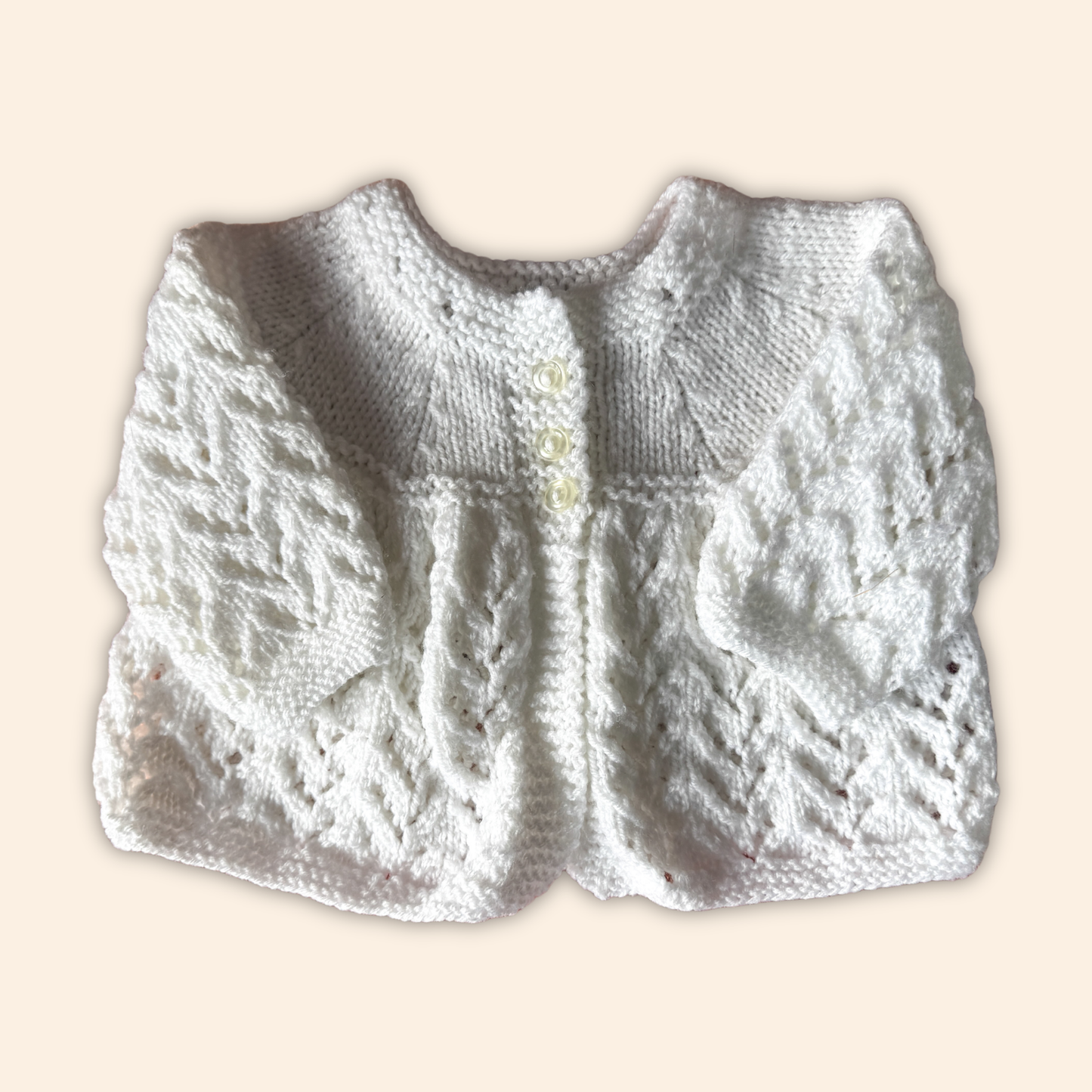 white 3-6 months hand knit cardigan