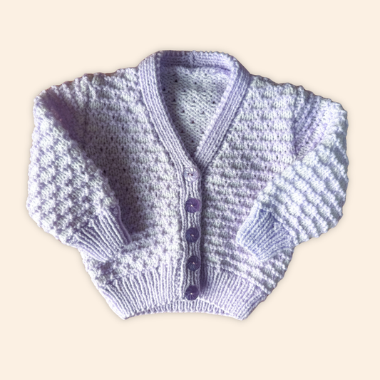 purple stripe 6-12 months hand knit cardigan