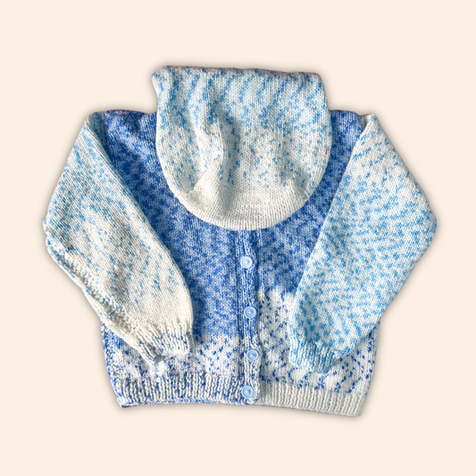 blue white mix 2-3 years hand knit cardigan