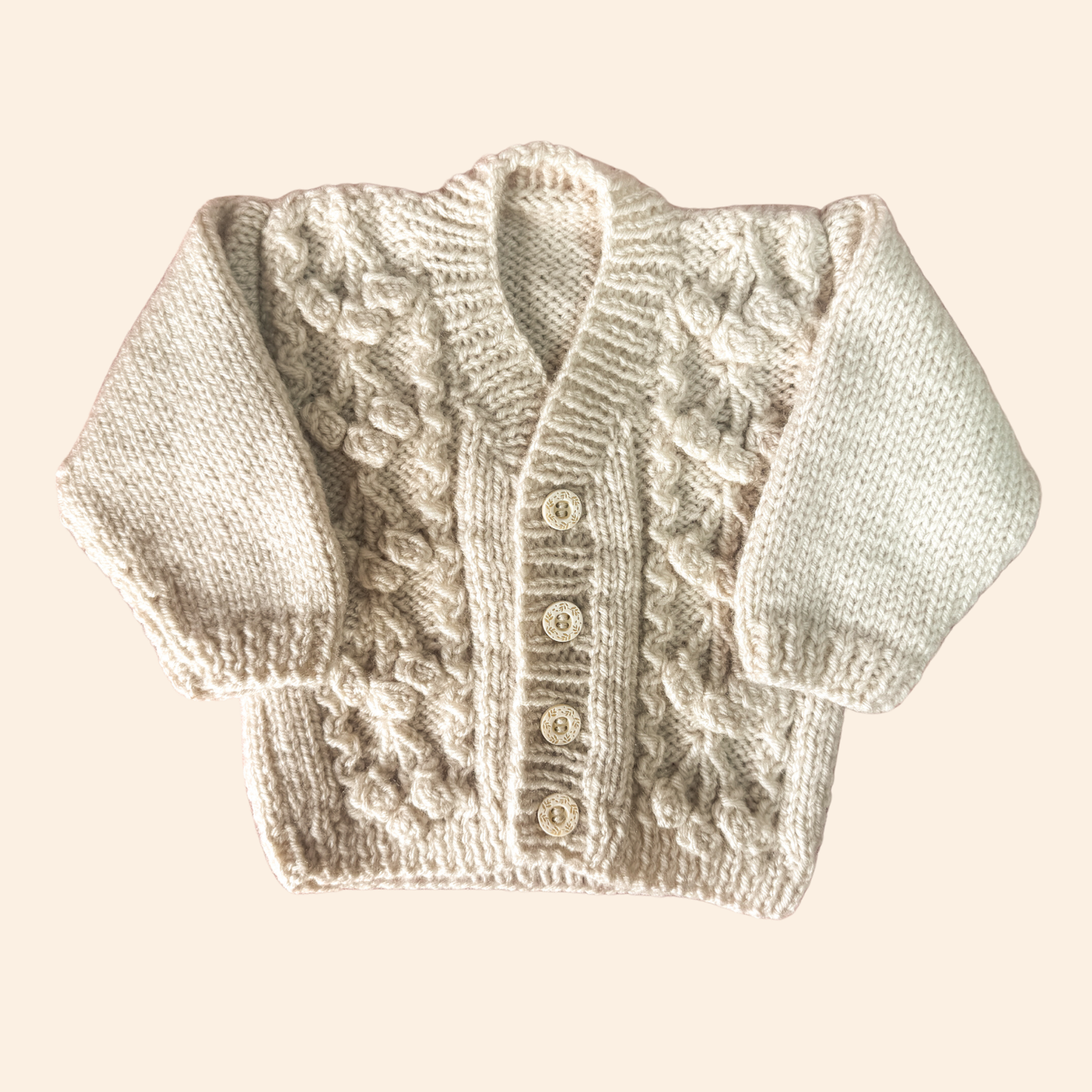 Oatmeal brown 3-6 month hand knit cardigan