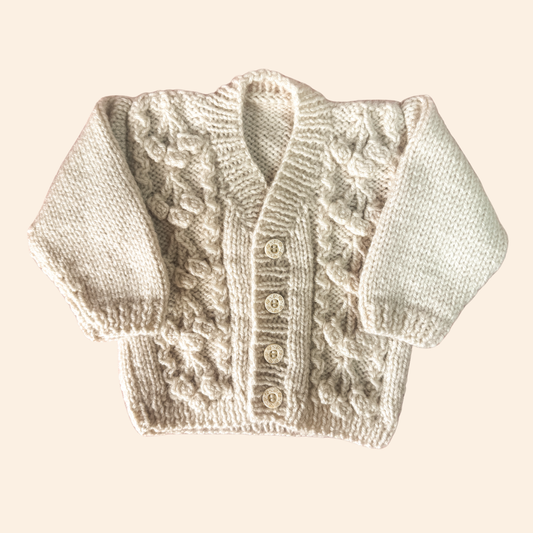 Oatmeal brown 3-6 month hand knit cardigan