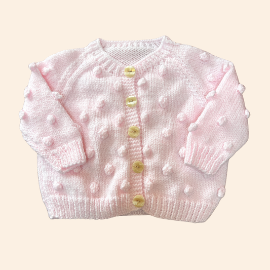 Soft pink 3-6 month hand knit cardigan