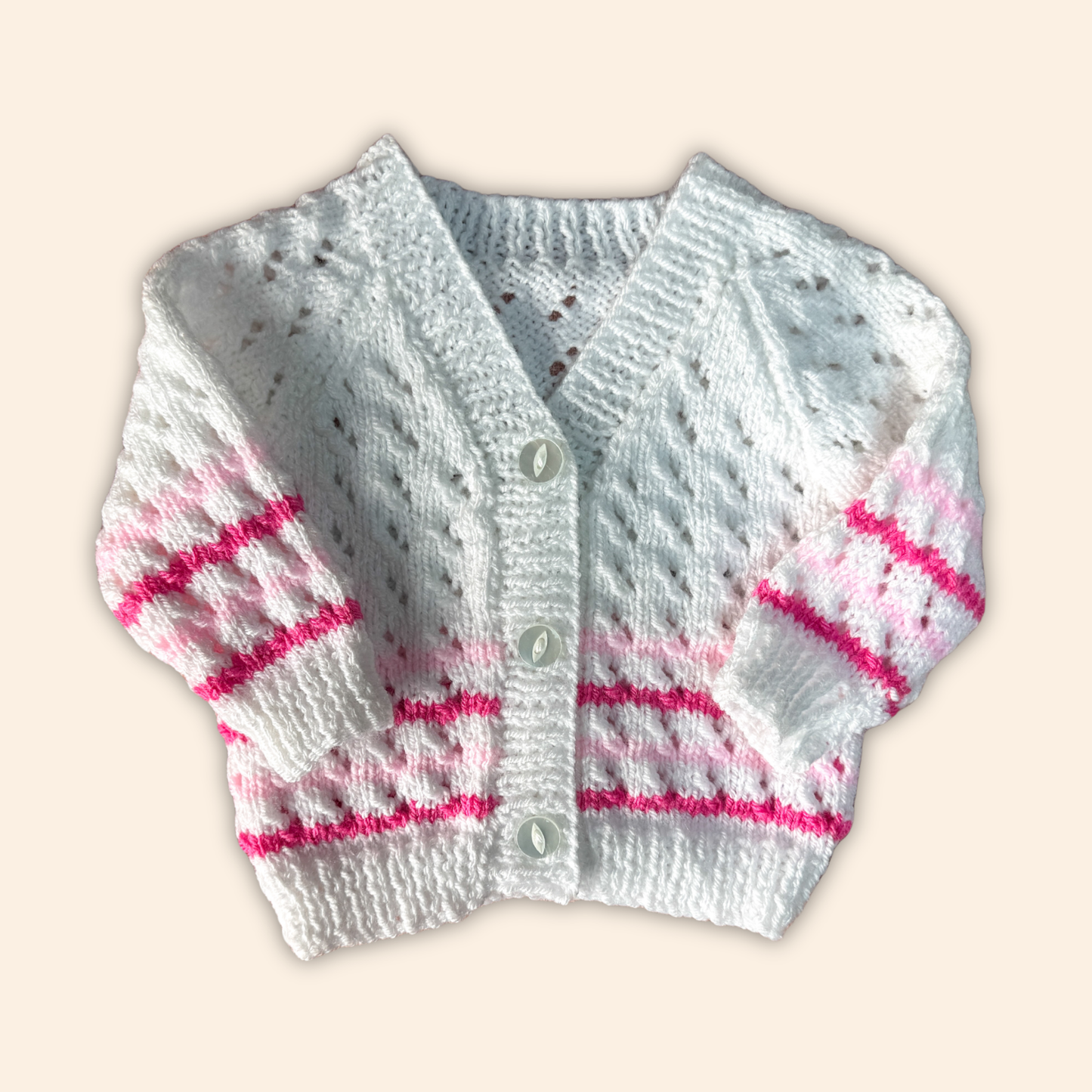 white 0-3 months hand knit cardigan