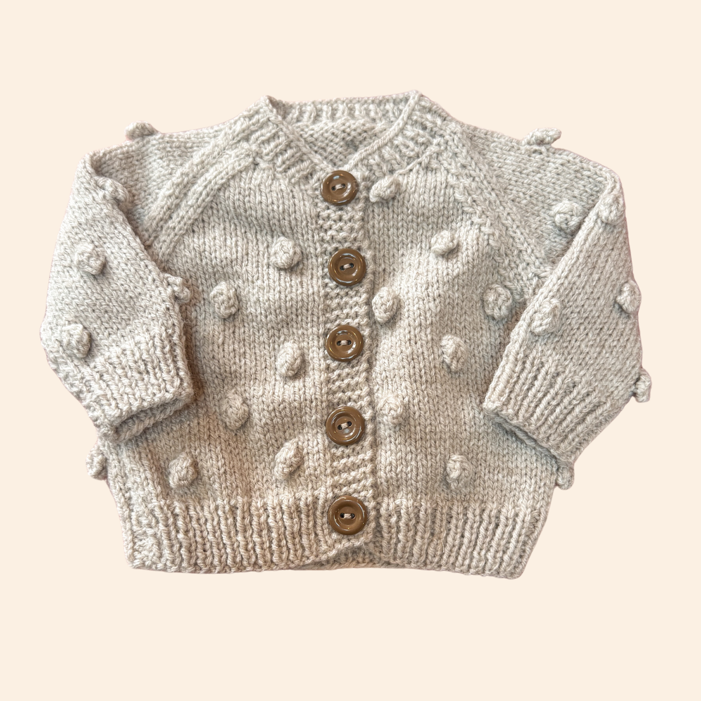 oatmeal brown 0-3 month hand knit cardigan
