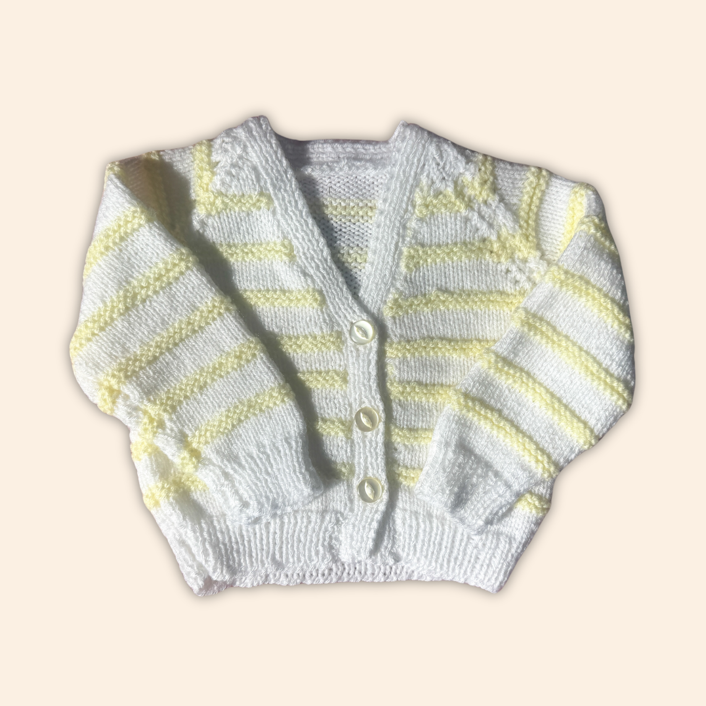 white yellow stripe 6-12 months hand knit cardigan