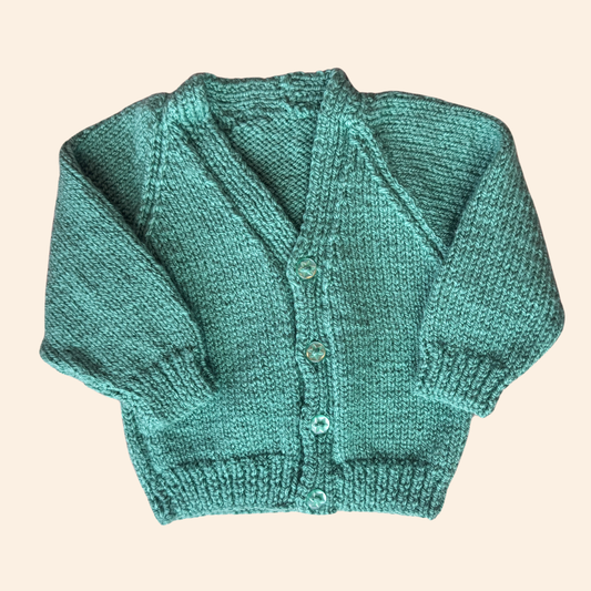 pale turquoise 0-3 month hand knit cardigan