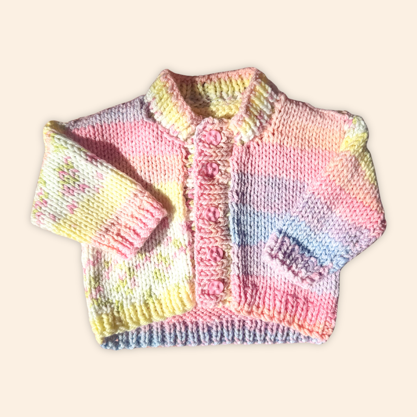 rainbow 6-12 months hand knit cardigan