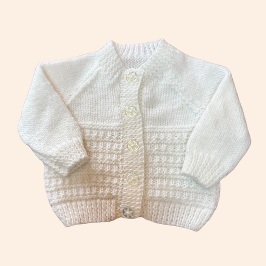 Ivory 3-6 month hand knit cardigan