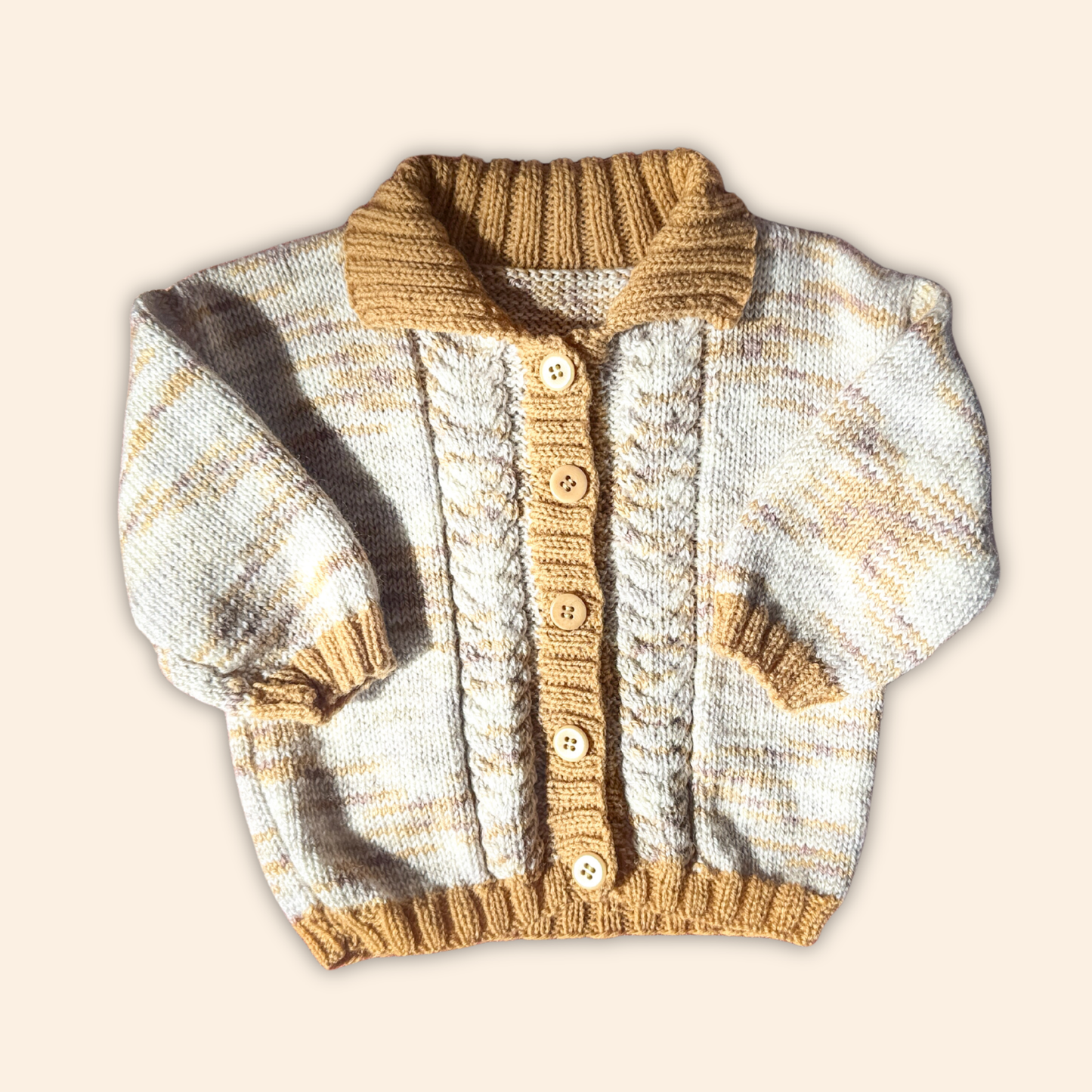 brown mix 6-12 months hand knit cardigan