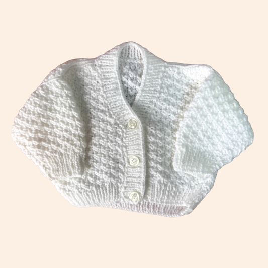 White 3-6 month hand knit cardigan