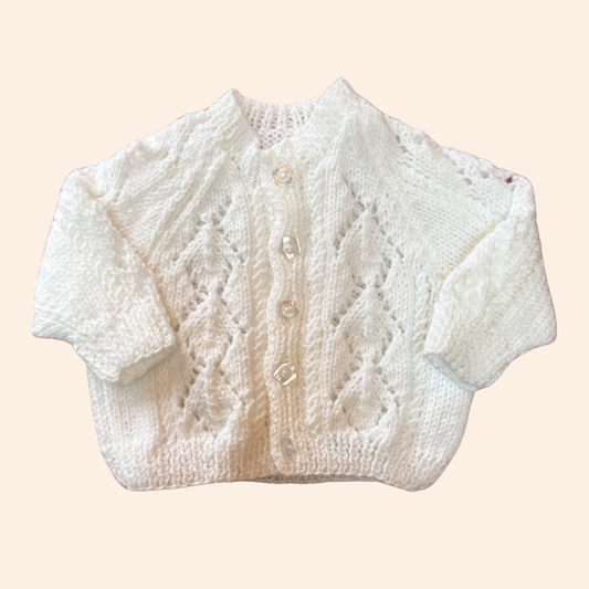 White 3-6 month hand knit cardigan