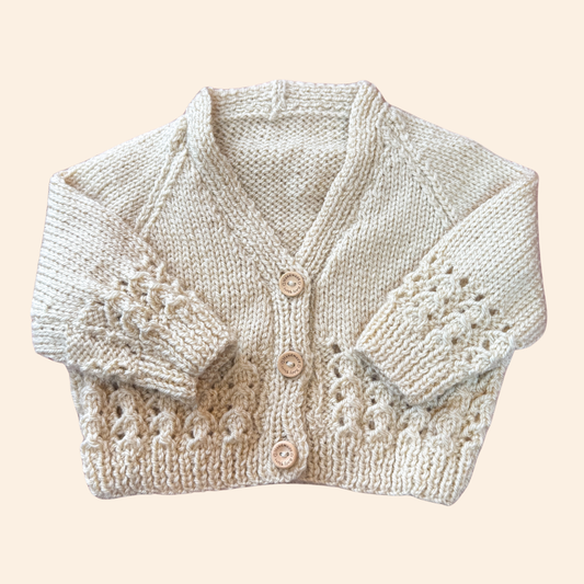 Oatmeal brown 3-6 month hand knit cardigan