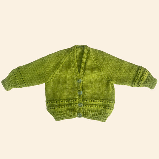 green 3-6 month hand knit cardigan