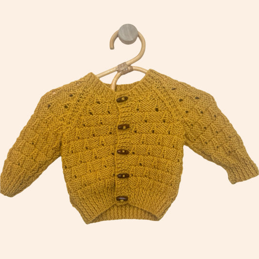 mustard 0-3 month hand-knit cardigan
