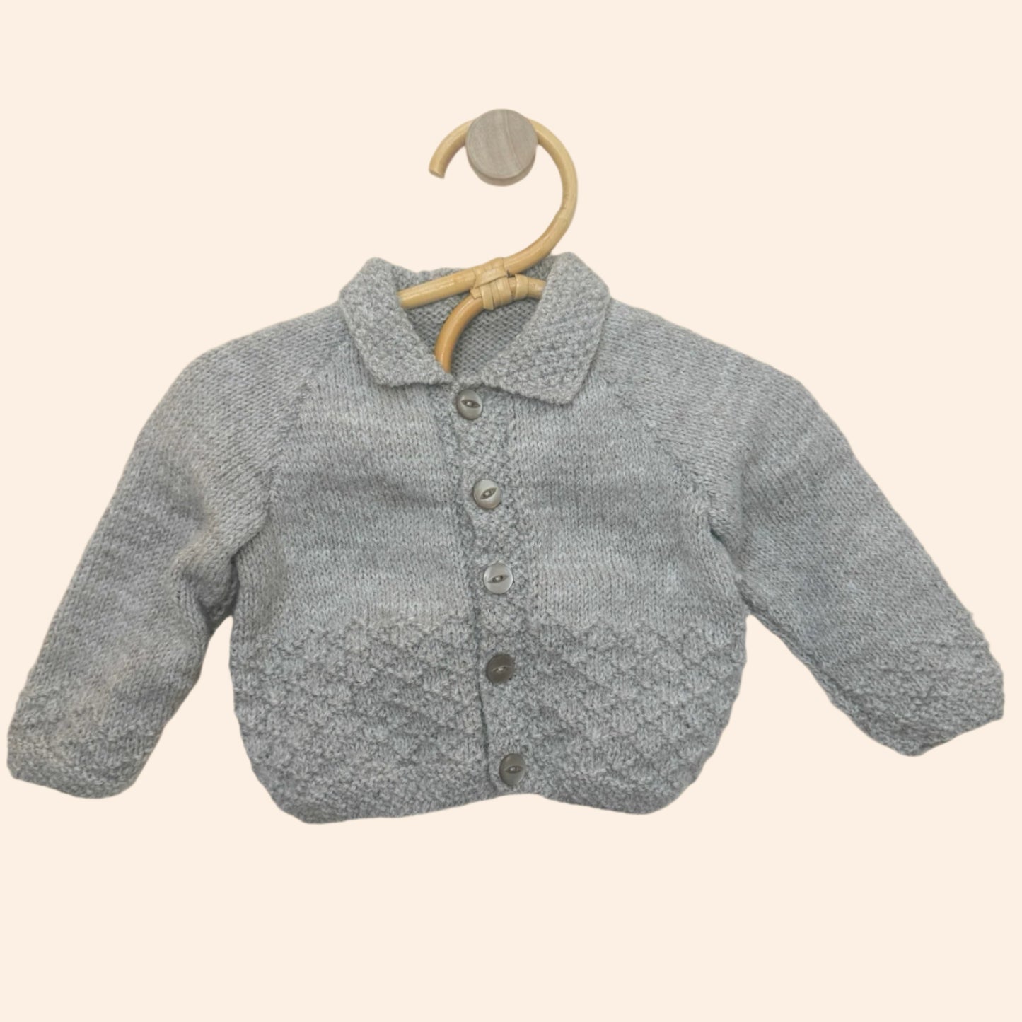 greige 3-6 month hand knit cardigan