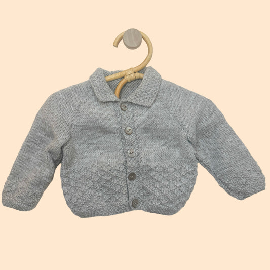 greige 3-6 month hand knit cardigan