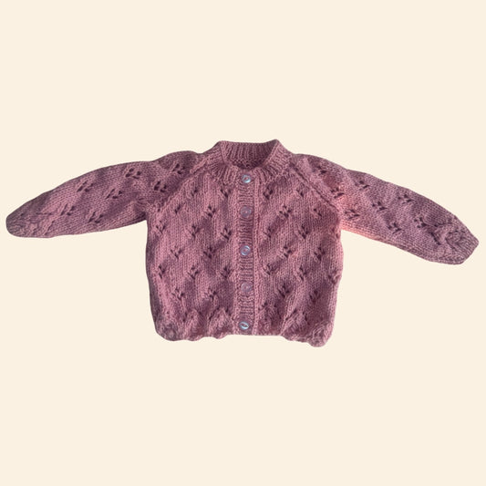 dusty rose pink 3-6 month hand knit cardigan