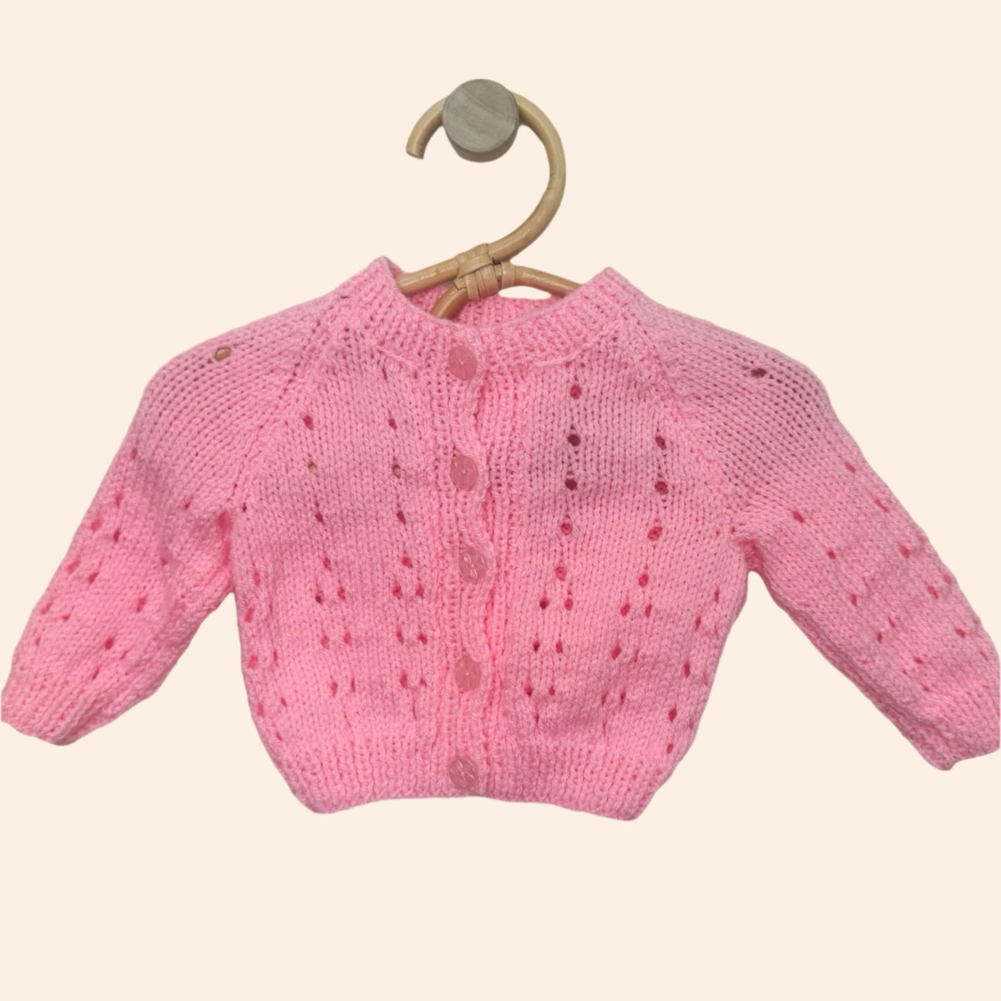salmon 0-3 month hand-knit cardigan