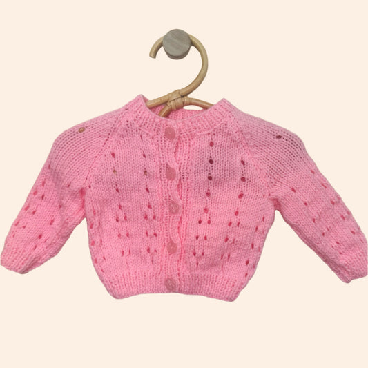 salmon 0-3 month hand-knit cardigan