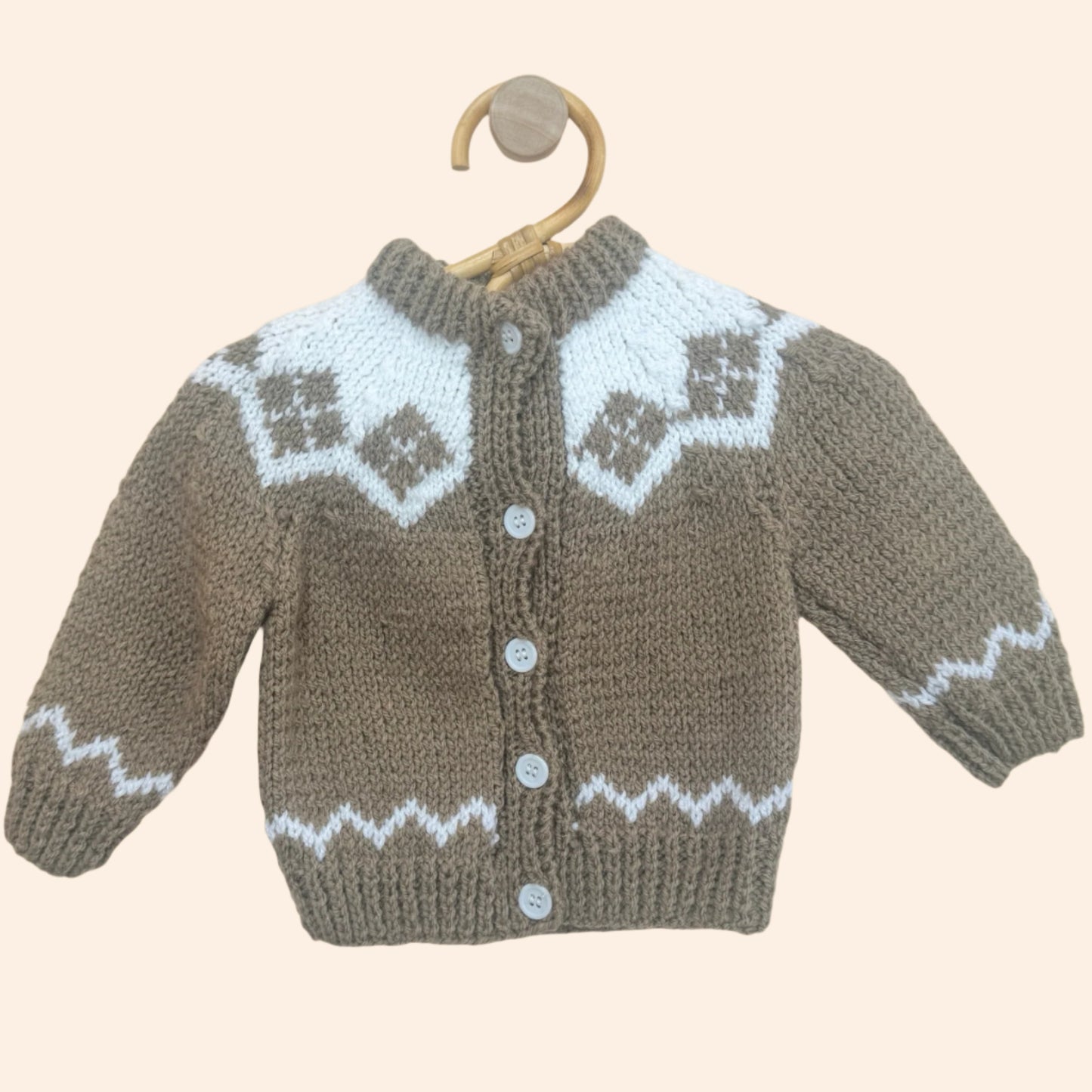 brown pattern 3-6 month hand knit cardigan
