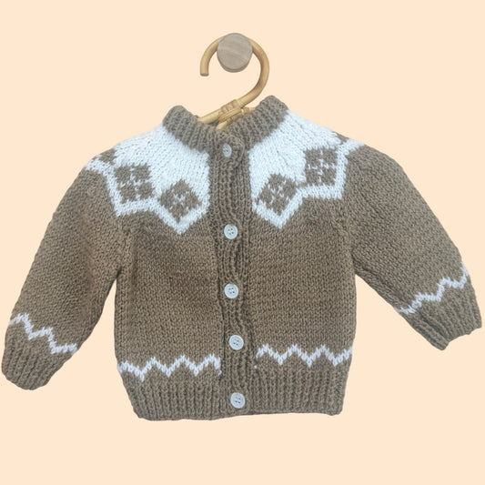 brown pattern 3-6 month hand knit cardigan