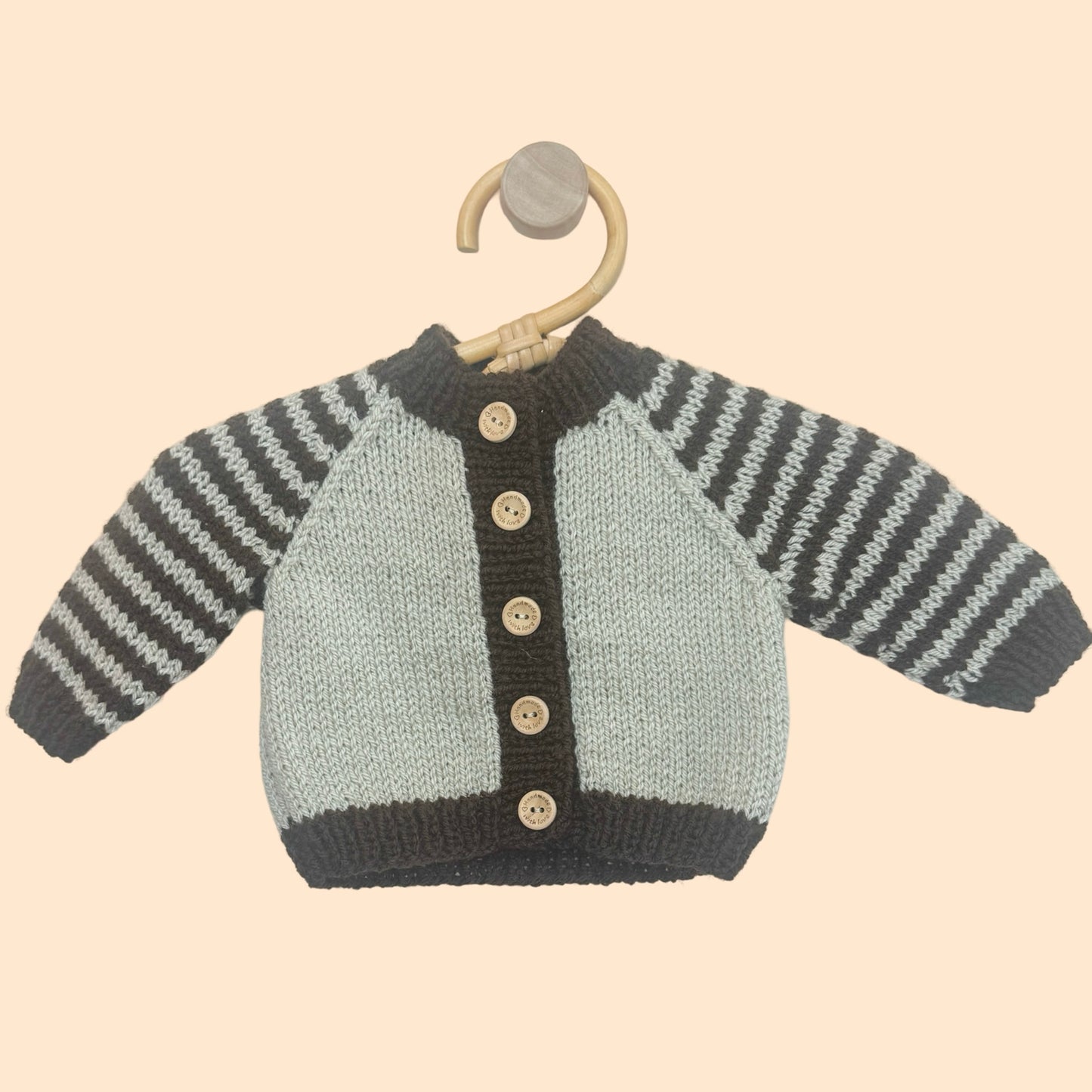 brown stripe newborn hand knit cardigan