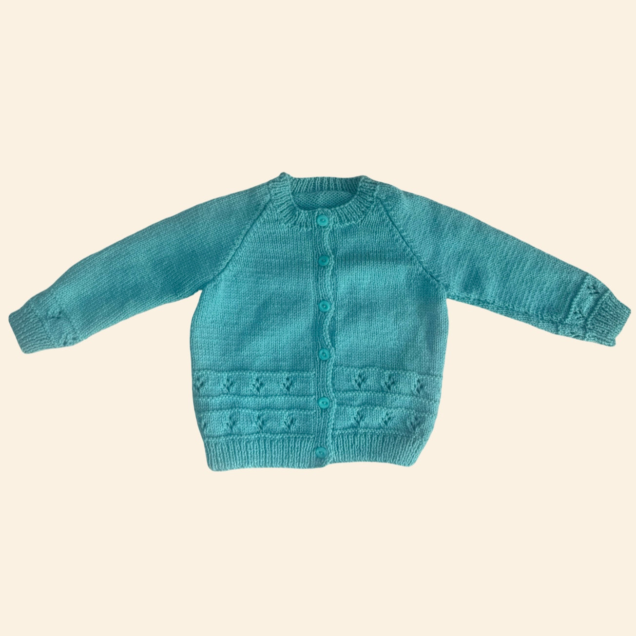 seafoam green 1-2 years hand knit cardigan