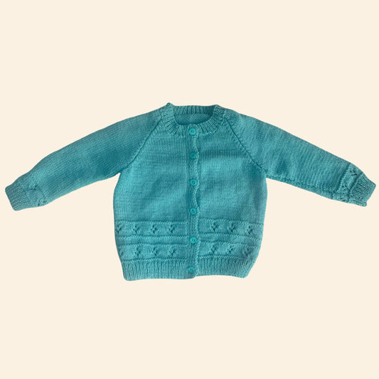 seafoam green 1-2 years hand knit cardigan