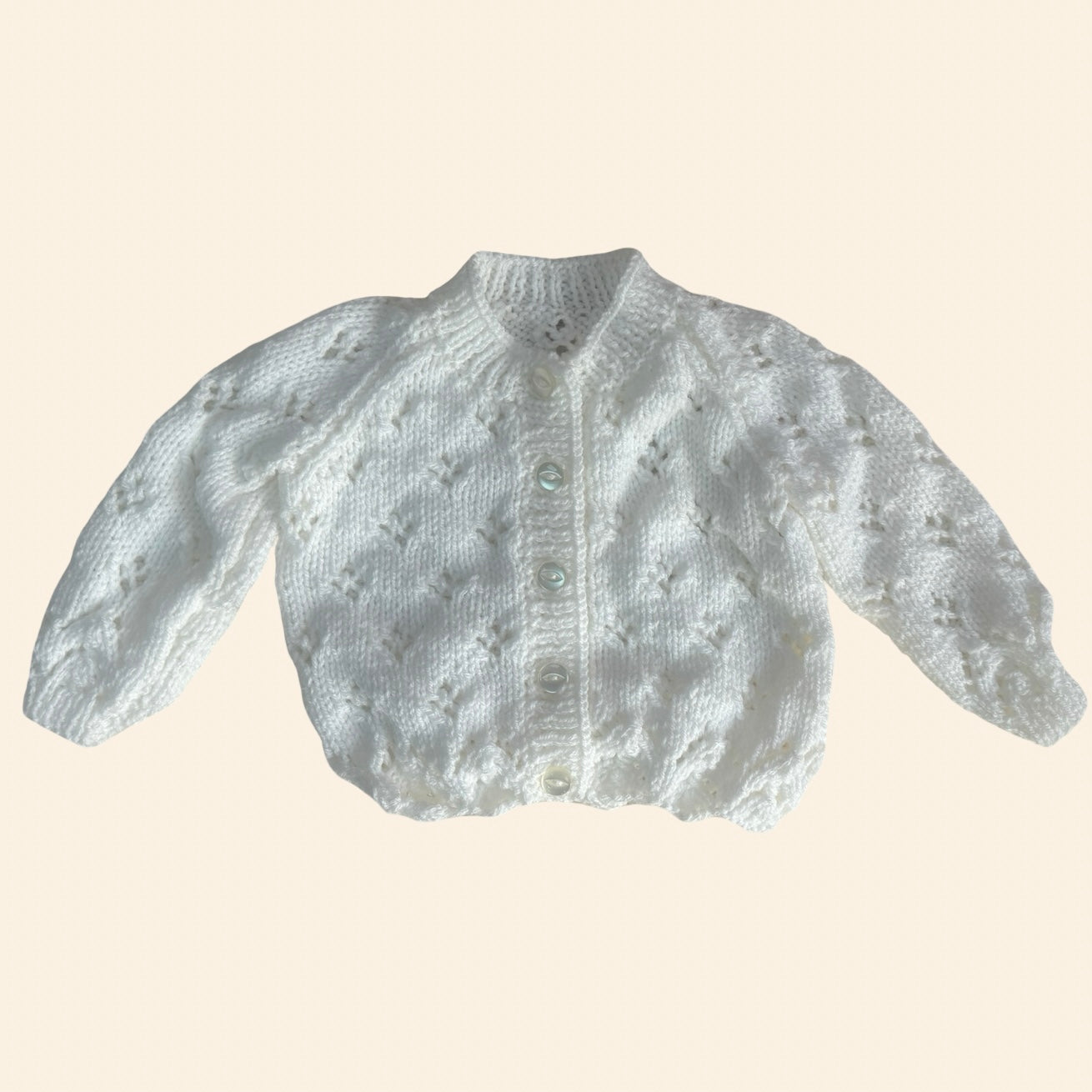 cream 3-6 month hand knit cardigan