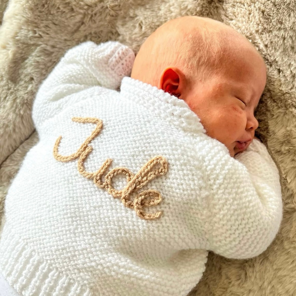 brown stripe newborn hand knit cardigan