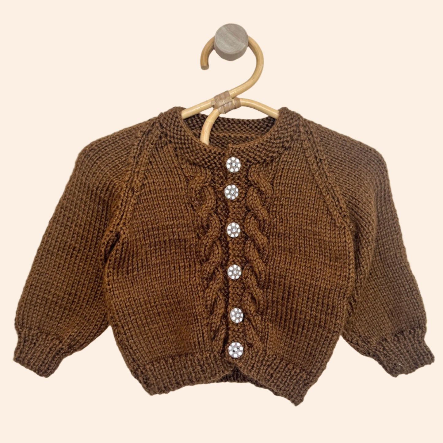 brown 3-6 month hand knit cardigan