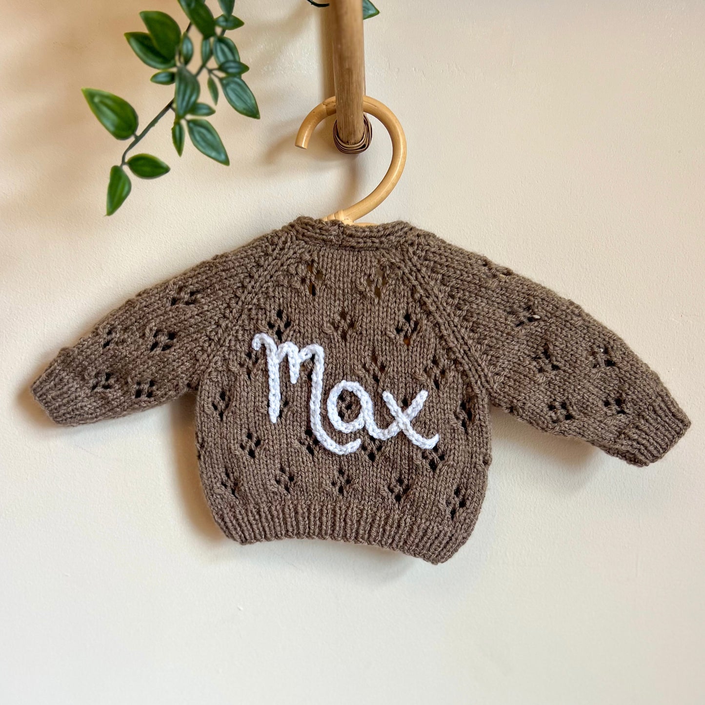 brown stripe newborn hand knit cardigan