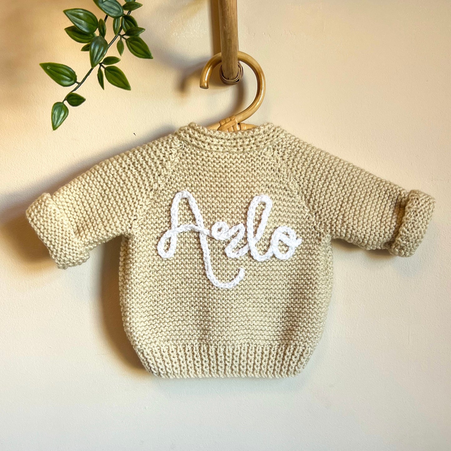 brown stripe newborn hand knit cardigan