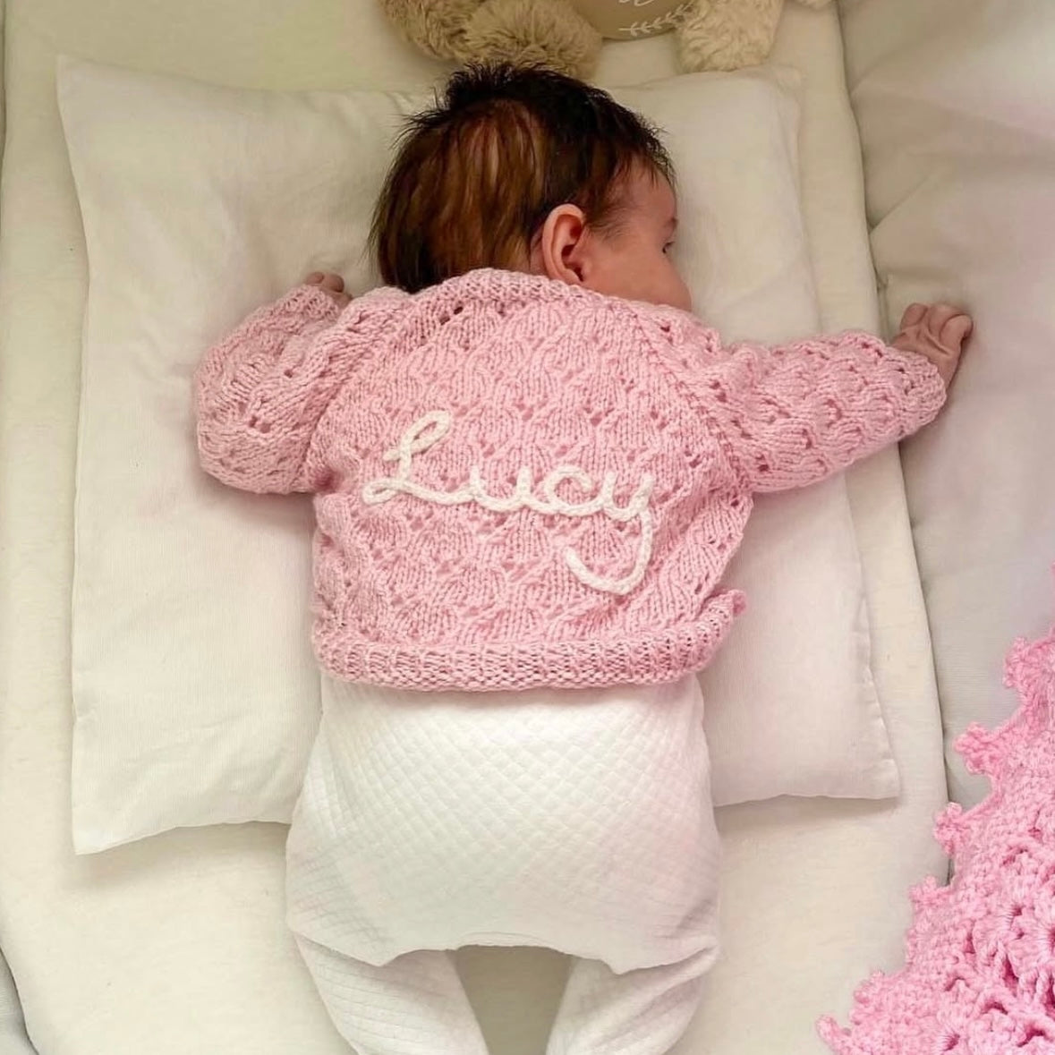 brown stripe newborn hand knit cardigan