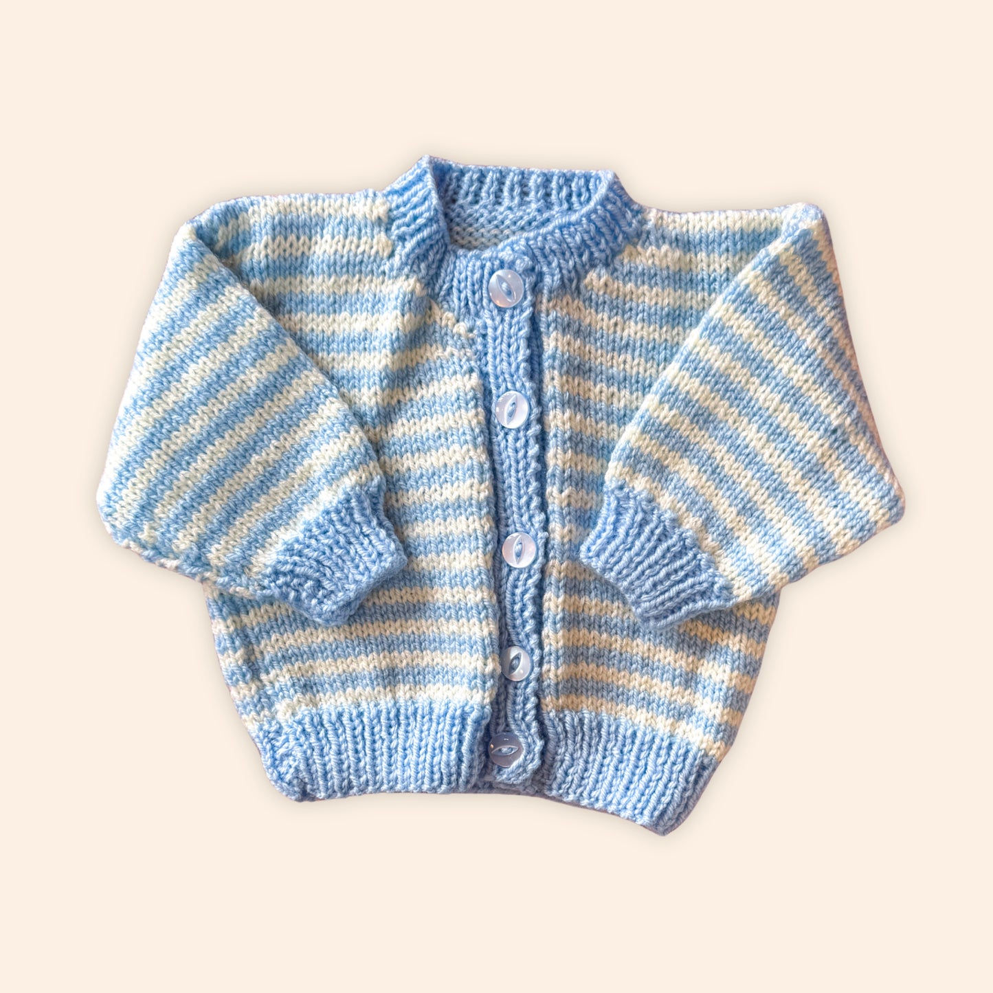 Blue white stripe 3-6 month hand knit cardigan