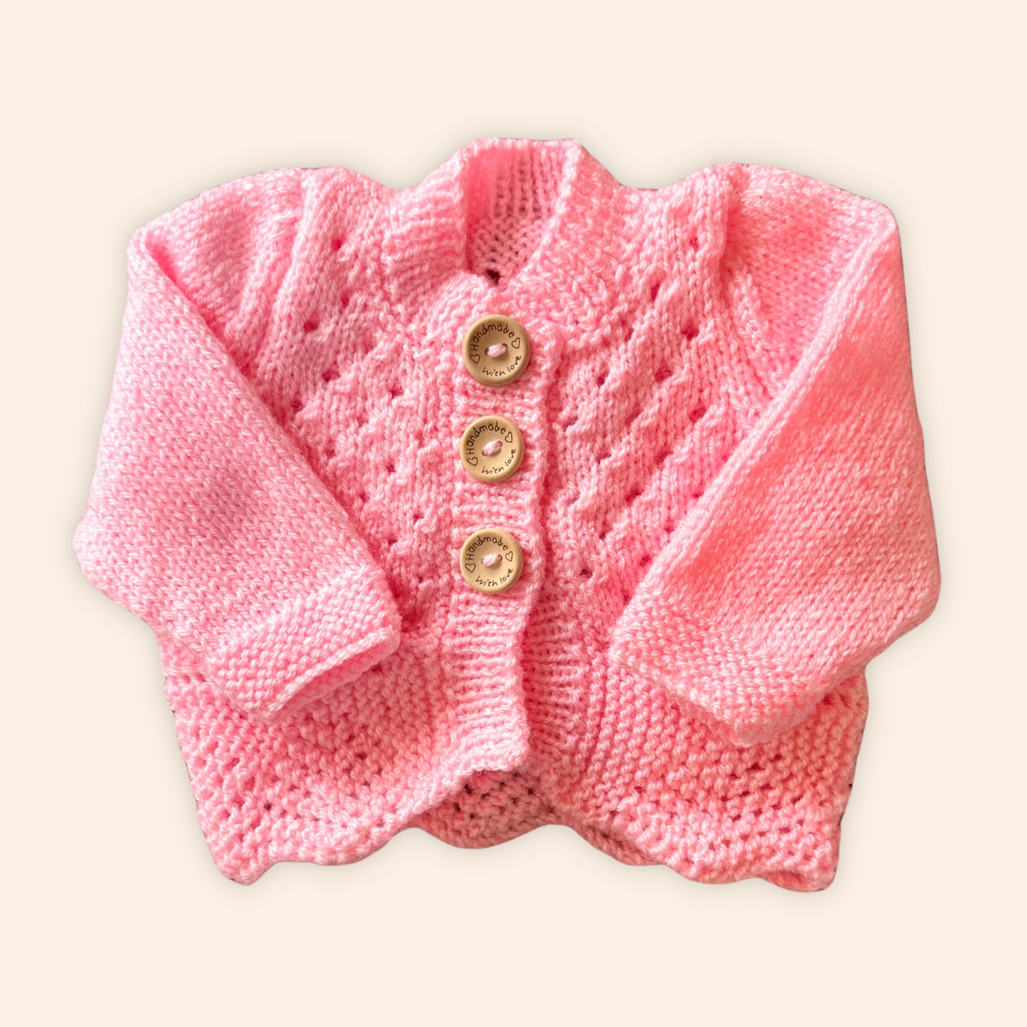 pink 0-3 month hand knit cardigan