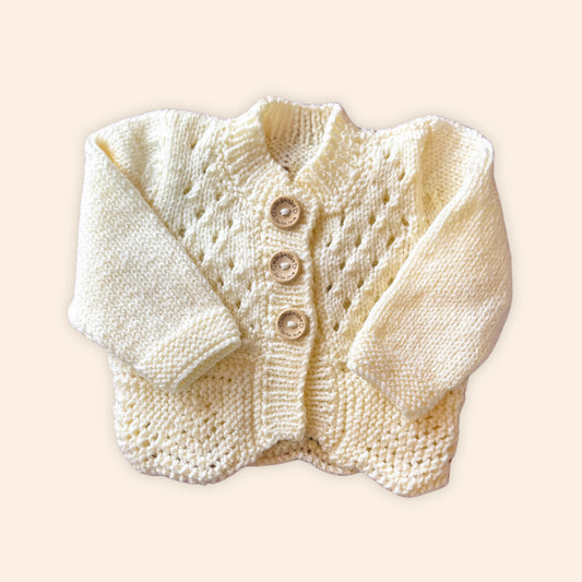 cream 0-3 month hand knit cardigan